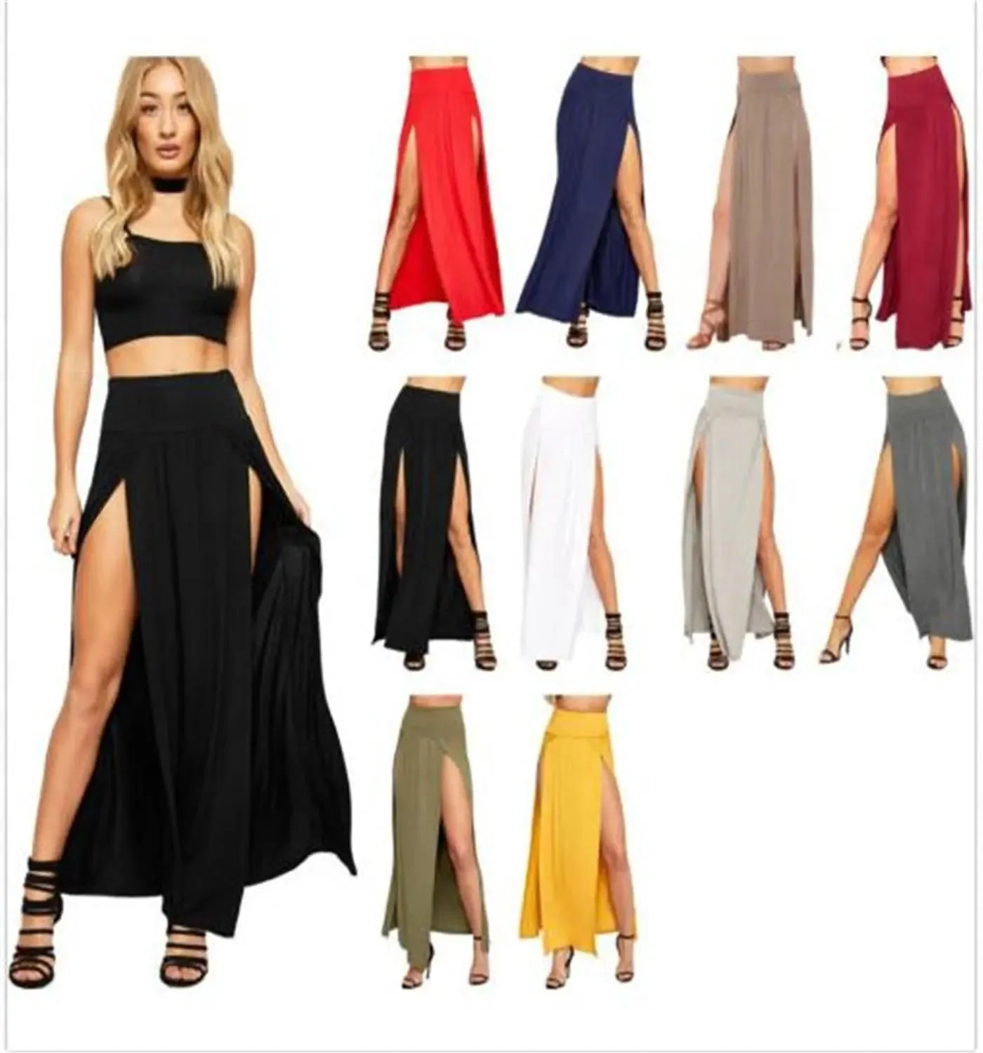 New Summer Solid Long Maxi Skirt