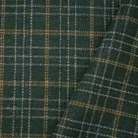 Olive Green-Multi Melton Poly-Wool Plaid Jacketing Woven Fabric