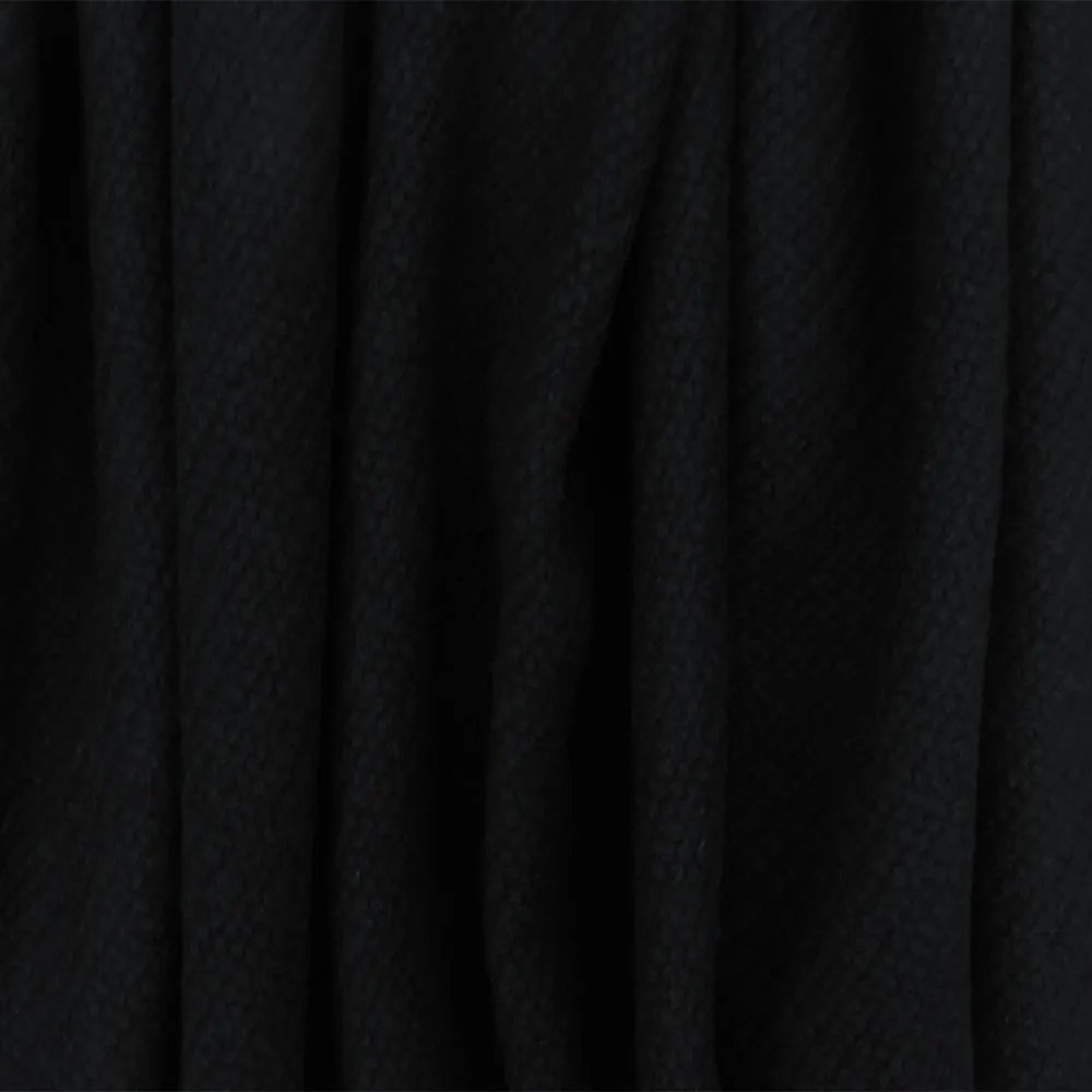 Panther Black Solid Wool-Cotton Twill Woven Coating Fabric