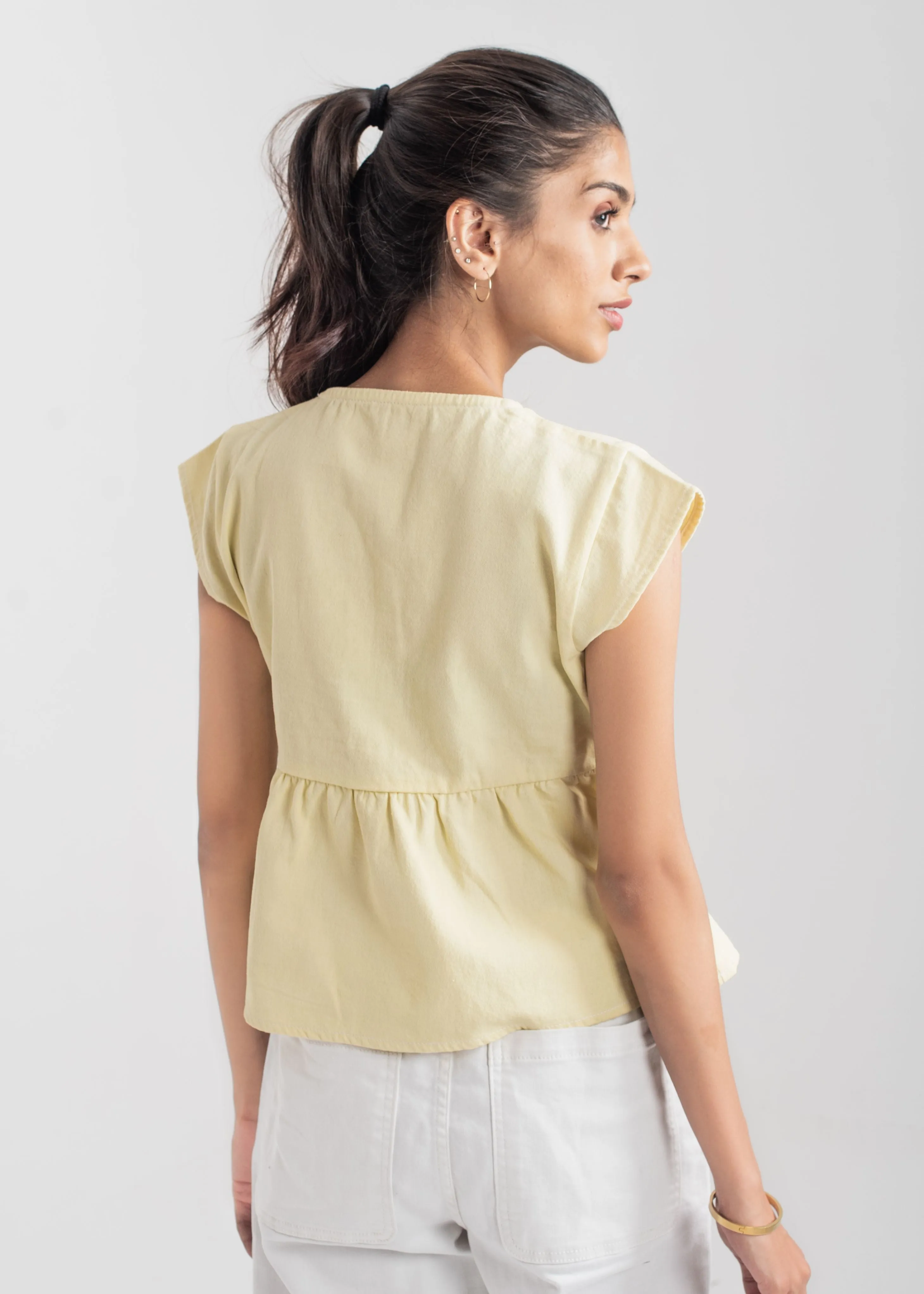 Peplum Bow Top - Pastel Yellow