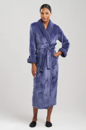 Plush Sherpa Long Robe in French Navy