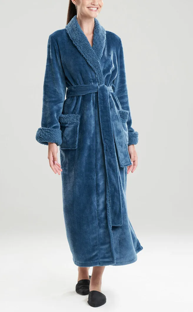 Plush Sherpa Long Robe in Morning Teal