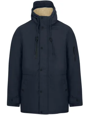 Pulsar Borg Lined Hooded Parka Coat In True Navy - Tokyo Laundry