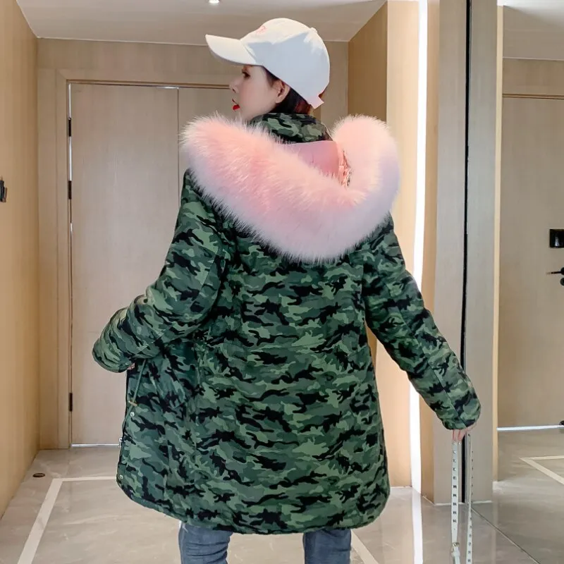 Purpdrank - Quilted Coats Women Winter Jacket  Hooded Parkas Winter Coat Women Loose Parka camouflage coat Padded Jackets