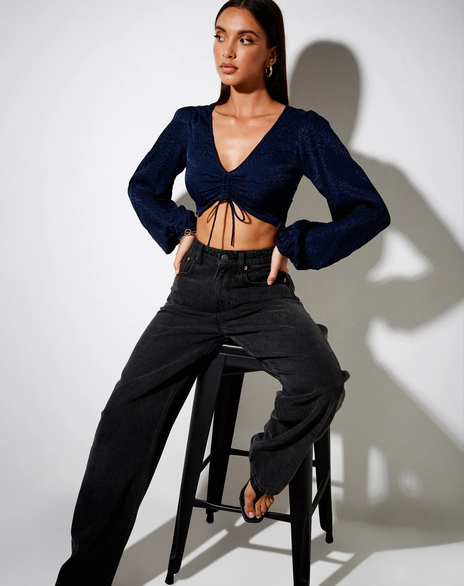 Reilo Crop Top in Satin Cheetah Navy