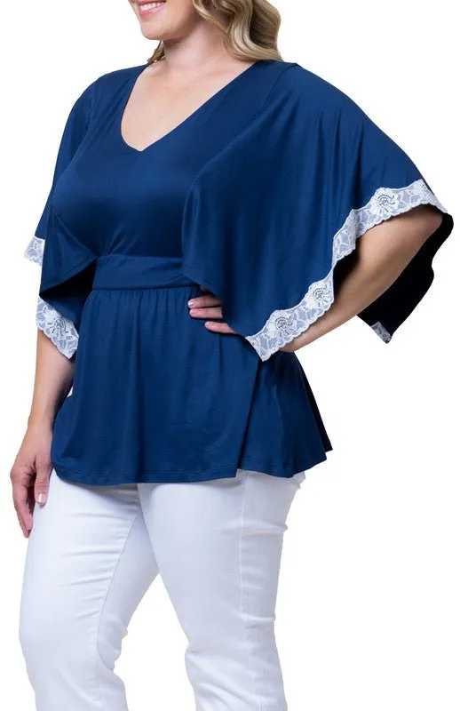 Sarah Lace Trim Top - Plus