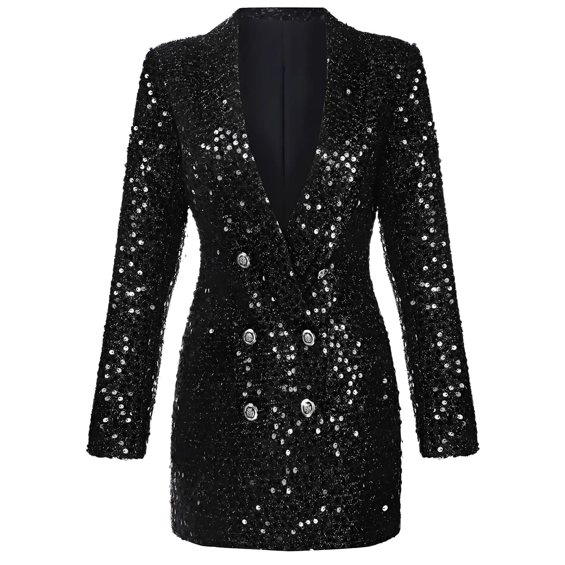 Sequin Double Breasted Blazer Dress Black