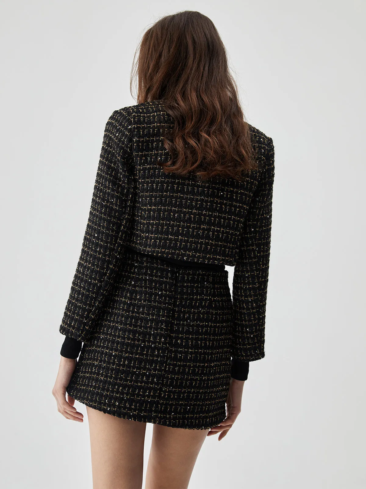 Sequined Button Graceful Short Blazer