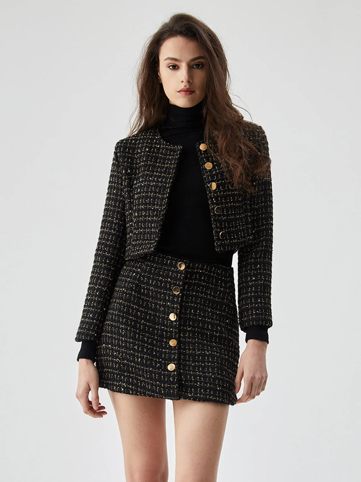 Sequined Button Graceful Short Blazer