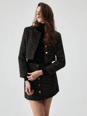 Sequined Button Graceful Short Blazer