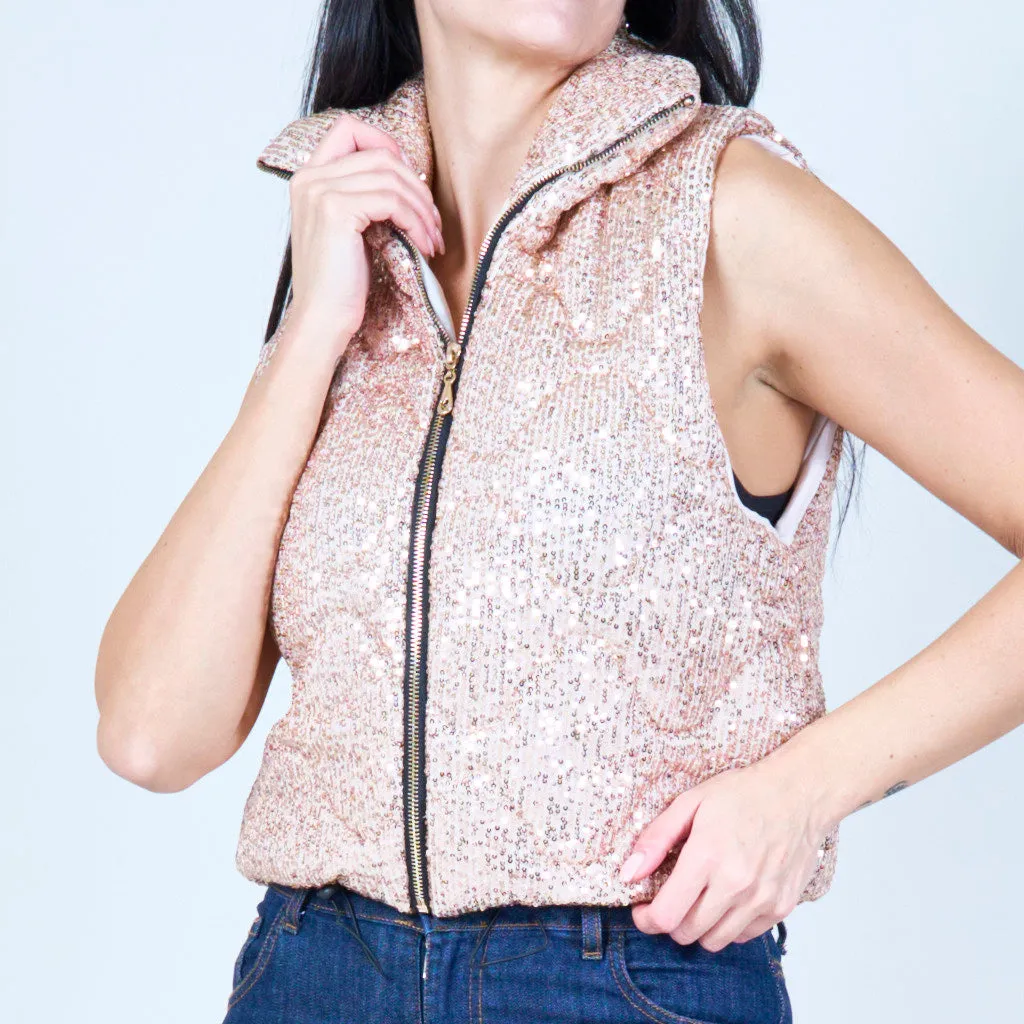 Sleeveless sequin zip-up vest wholesale