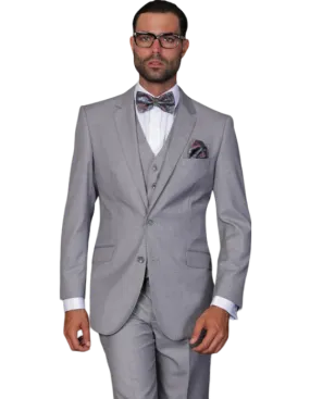 Statement Gray Men's Suit Vested 100% wool Tailored Fit