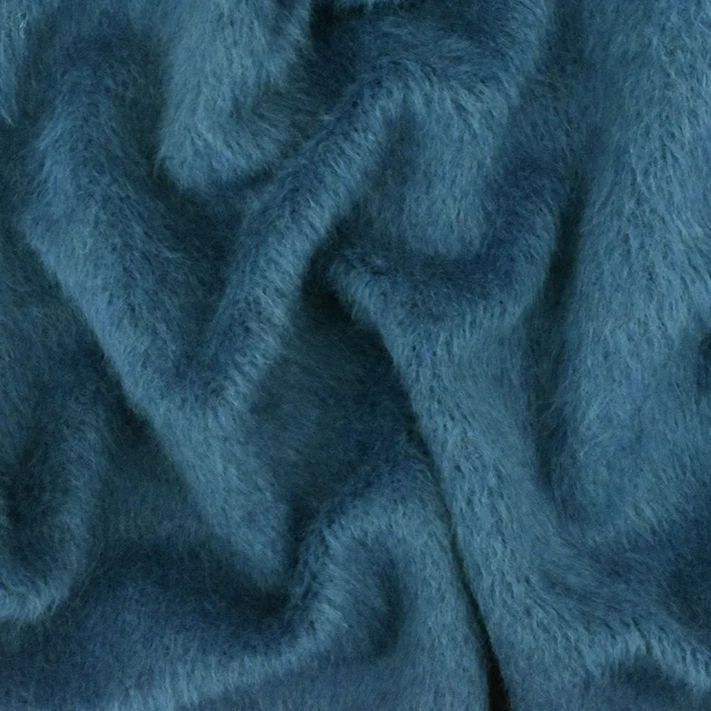 Storm Blue Famous Designer Solid Stretch Faux Fur Knit Fabric