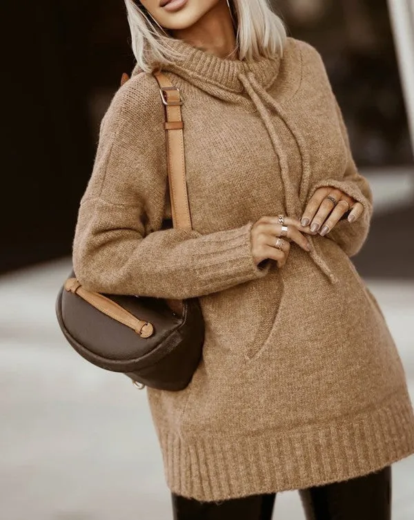 Super Soft Hooded Cowl Neck Sweater - Beige