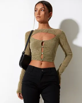 Techin Crop Top in Mixed Animal Flock Olive