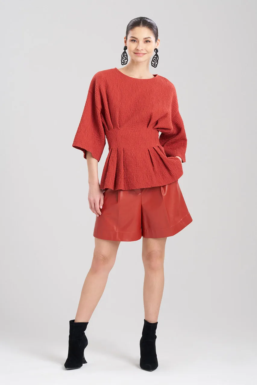 Textured Cotton Jacquard Pleated Peplum Top