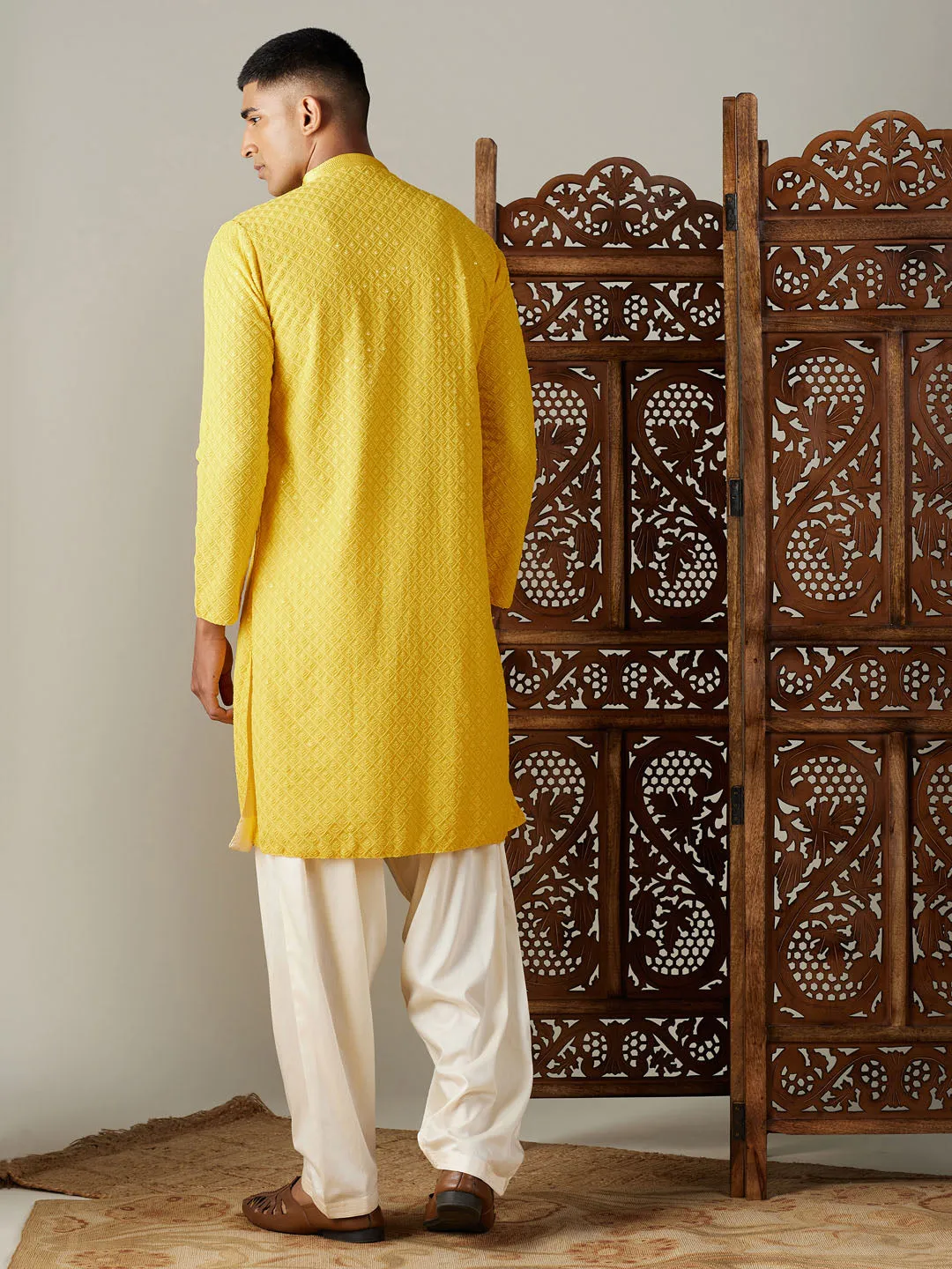 Vastramay Yellow Georgette Kurta With Cream Patiala