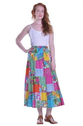 Vibrant Patchwork Tiered Maxi Skirt