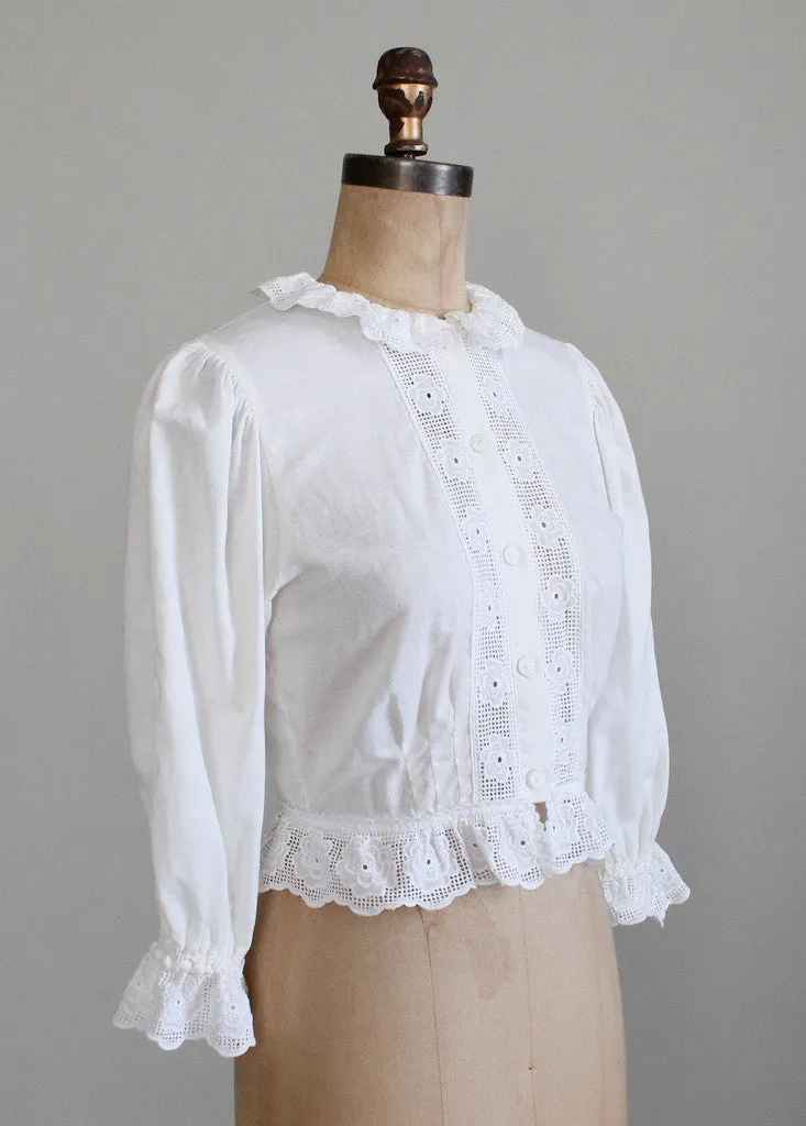 Vintage 1980s Cotton and Lace Victorian Style Blouse