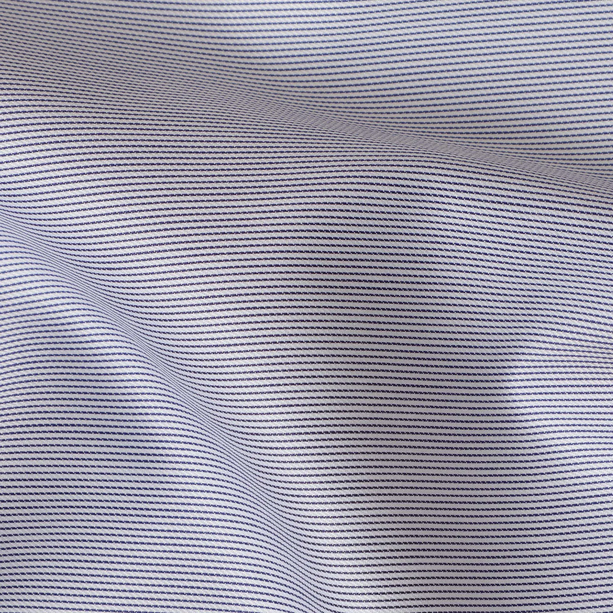 White and Navy Blue Textured Stripe 100% Cotton Shirting Fabric, 150 cm Width, Made in Italy-D20489