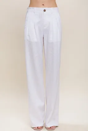 White Linen Tailored Wide Leg Pants