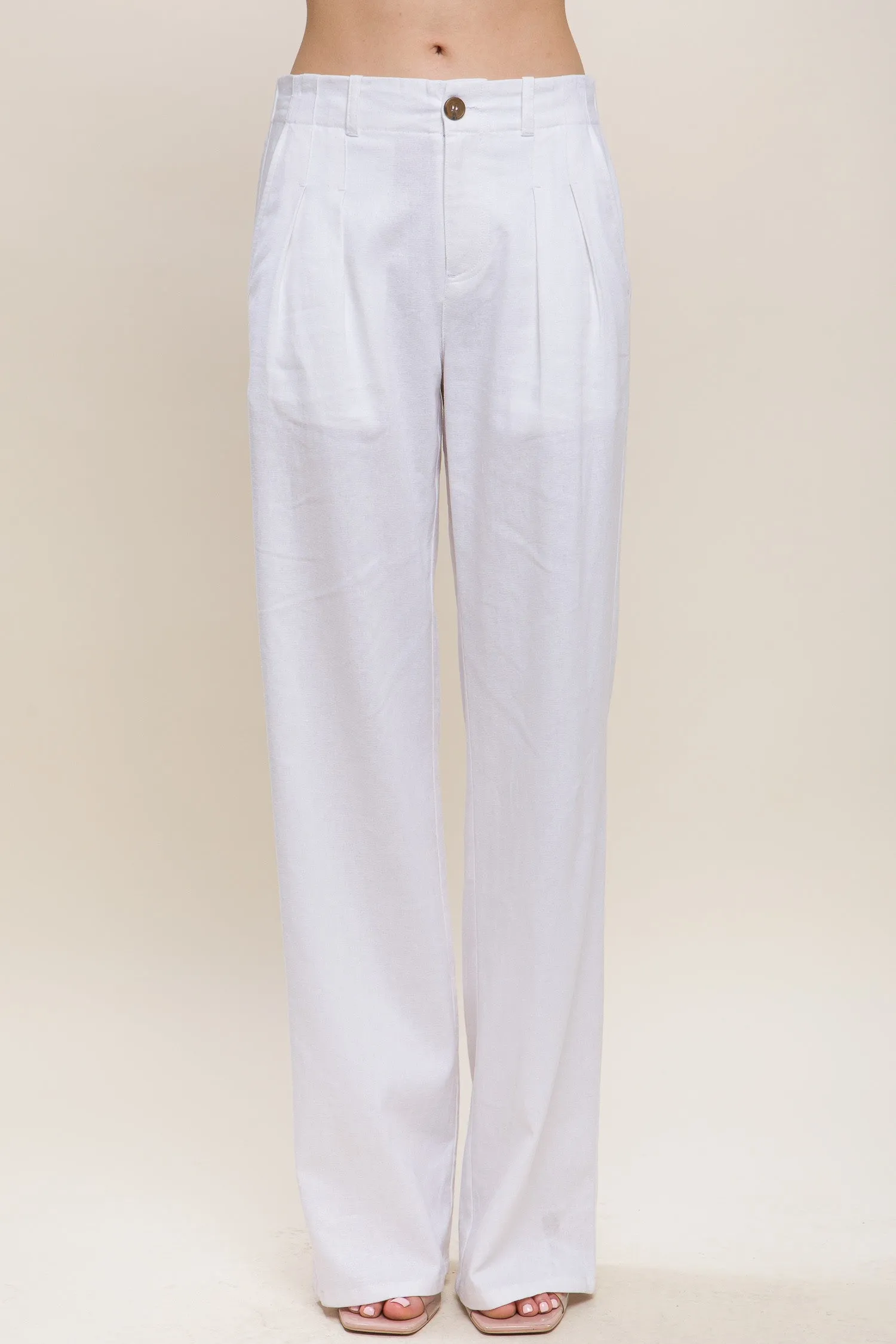 White Linen Tailored Wide Leg Pants