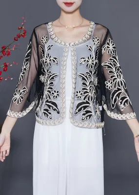 White Oversized Tulle Cardigans Embroideried Sequins Summer