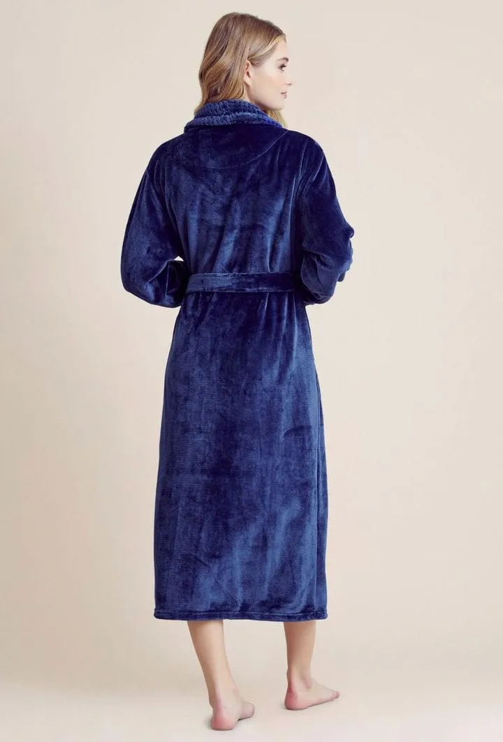 Women Plush Shawl Collar Robe, Luxury & Comfort, Lightweight & Soft, (Navy)