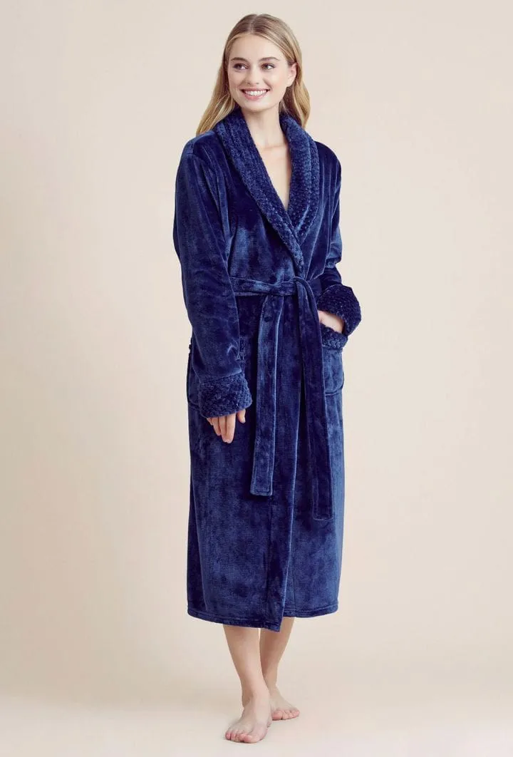 Women Plush Shawl Collar Robe, Luxury & Comfort, Lightweight & Soft, (Navy)