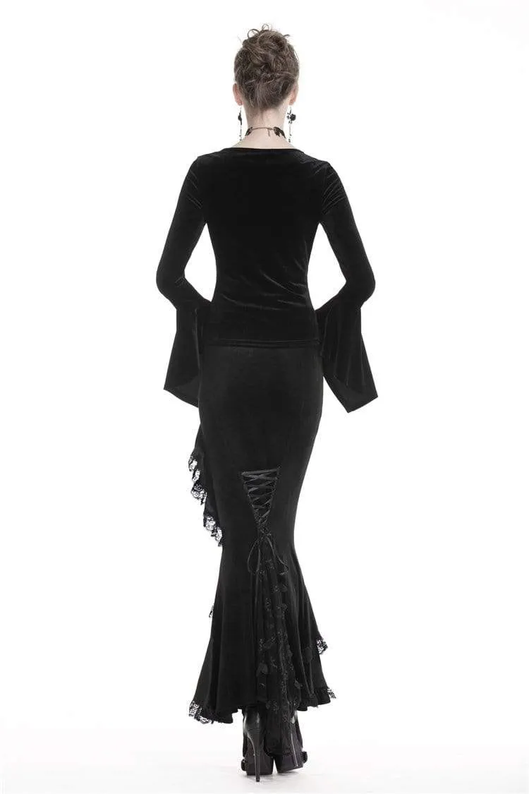 Women's Gothic Black Velvet Long Fishtail Pencil Skirts