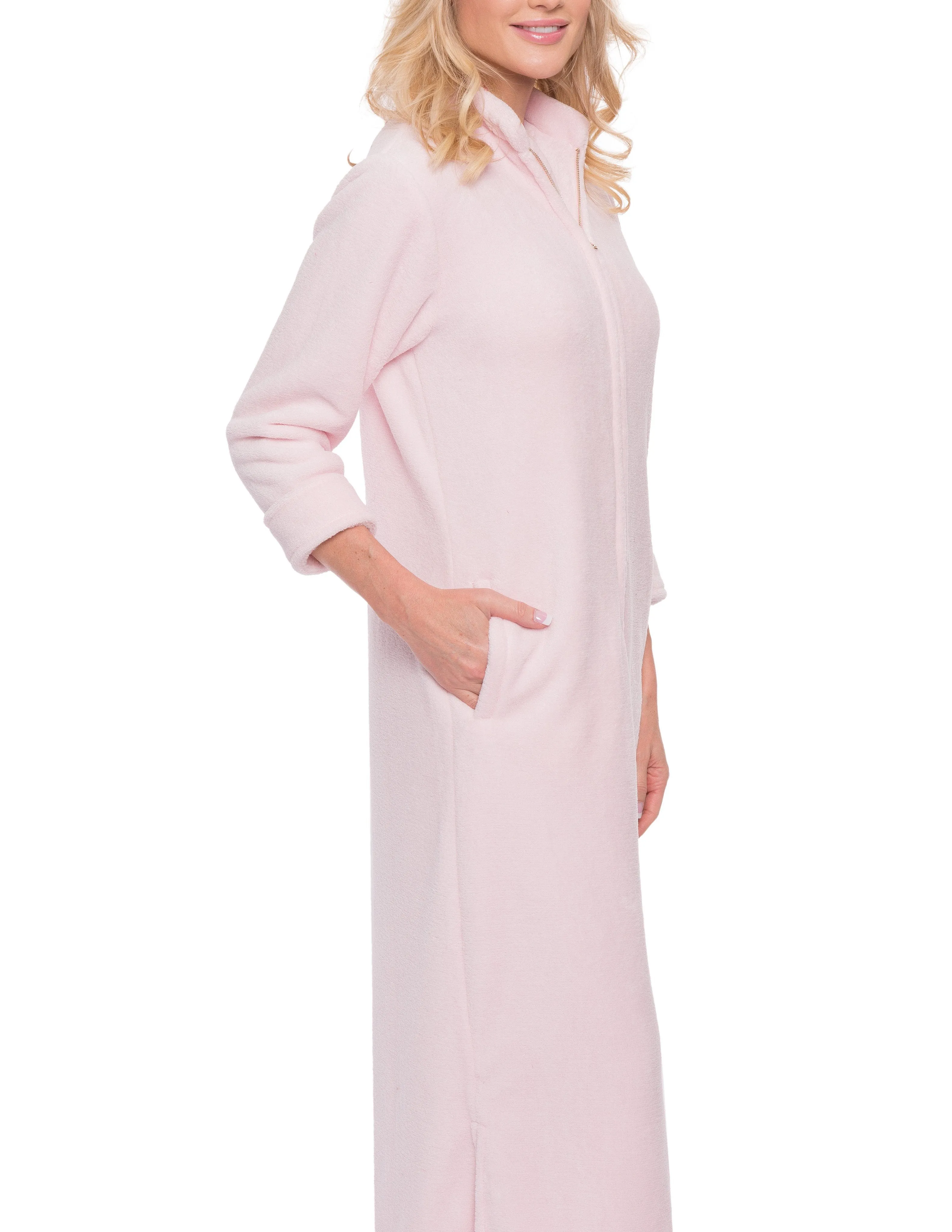 Women's Premium Coral Fleece Plush Caftan - Light Pink