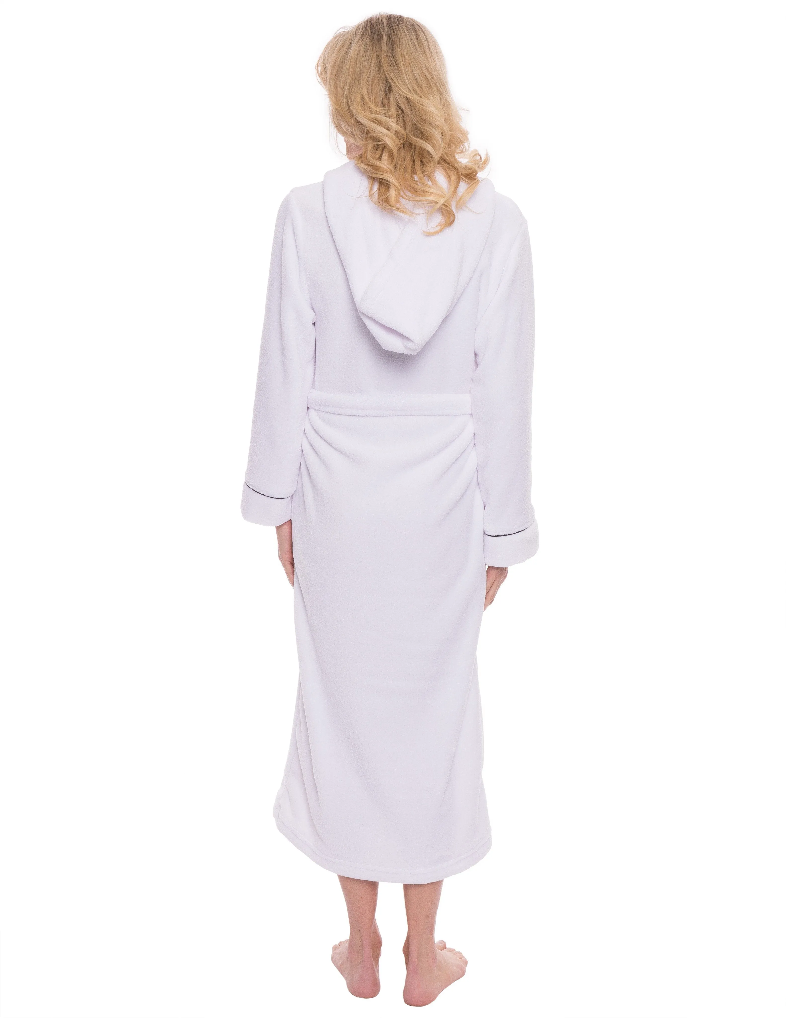 Women's Premium Coral Fleece Plush Spa/Bath Hooded Robe - White