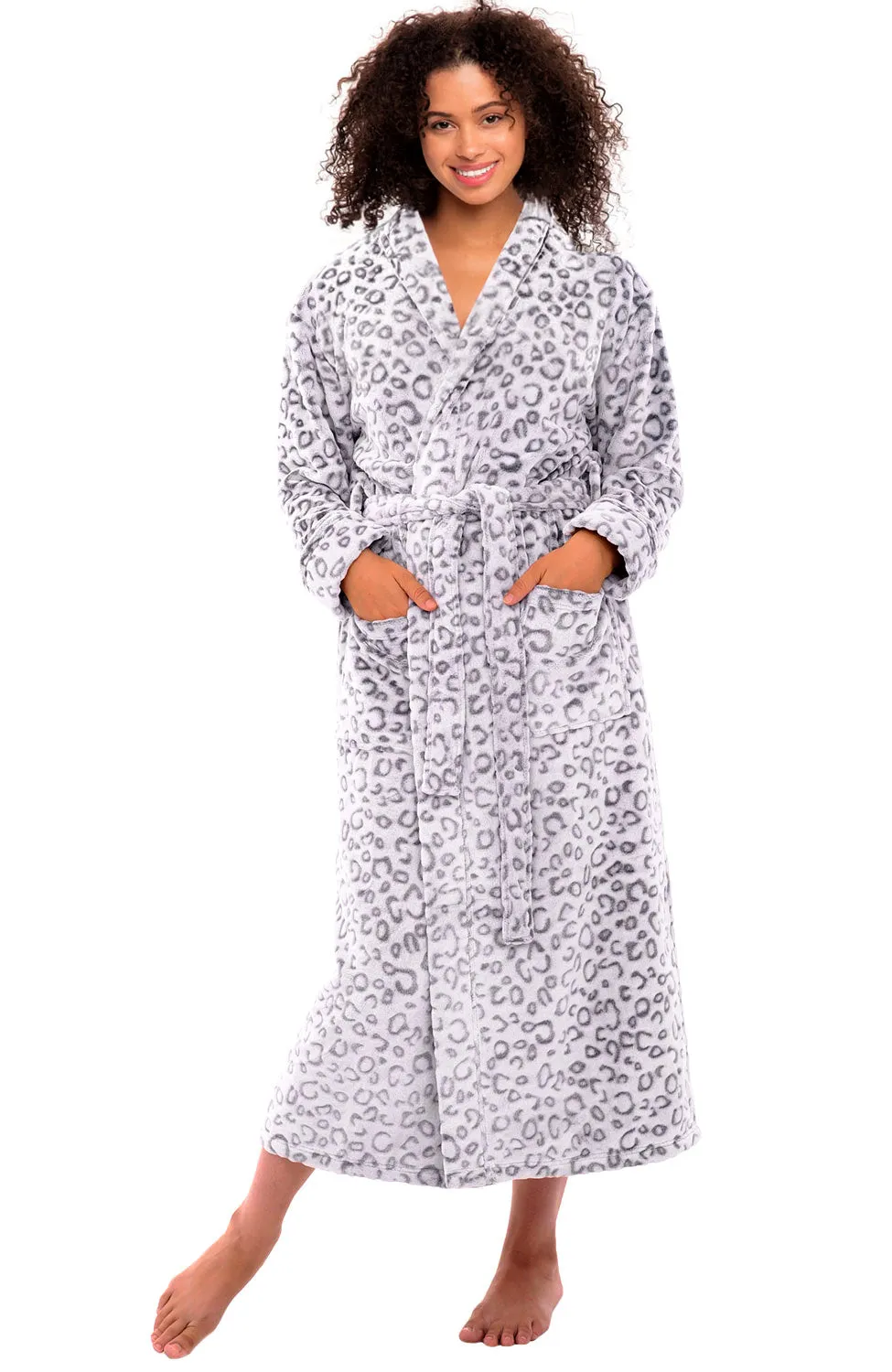 Women's Tiger Leopard Animal Print Robe, Plush Fleece Bathrobe